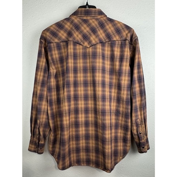 Rough Stock Panhandle XL Orange Plaid Contrast Cuff Pearl Snap Long Sleeve Shirt - Picture 3 of 8